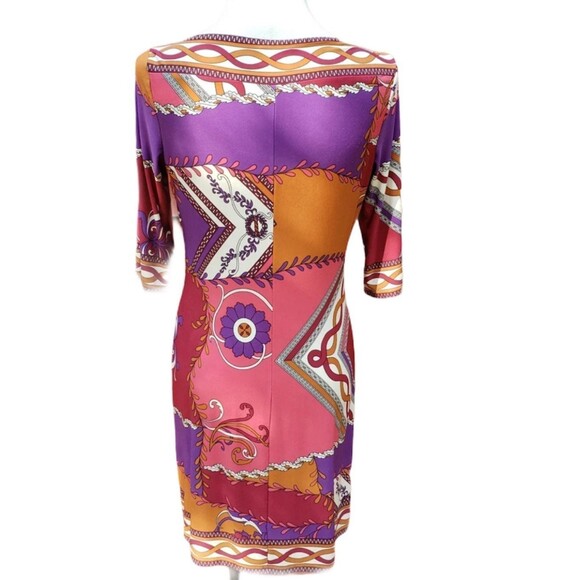 Donna Morgan Midi Sheath Stretchy Dress 3/4 sleeves Red Pink Purple Sz 10 Medium - Picture 6 of 11
